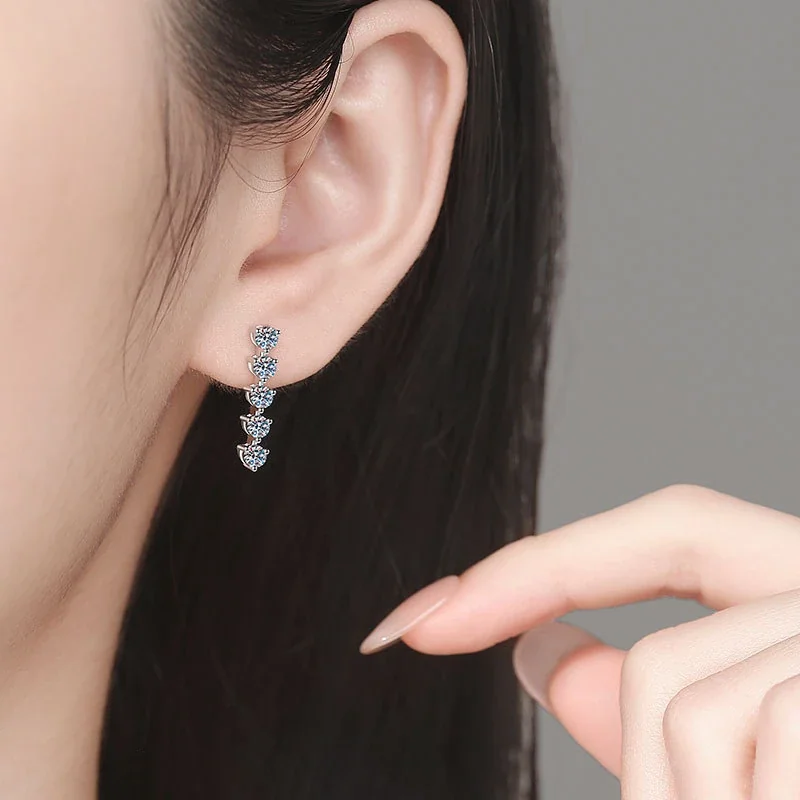 Linear Five-Stone 925 Sterling Silver Moissanite Drop Earrings