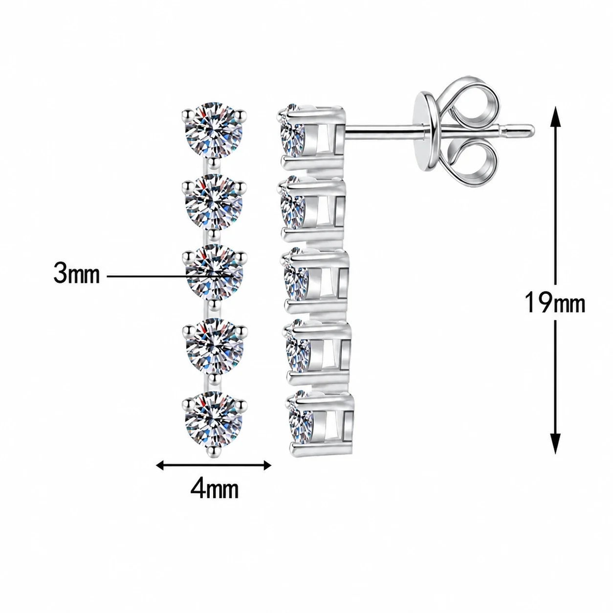 Linear Five-Stone 925 Sterling Silver Moissanite Drop Earrings - Carat Total Moissanite
