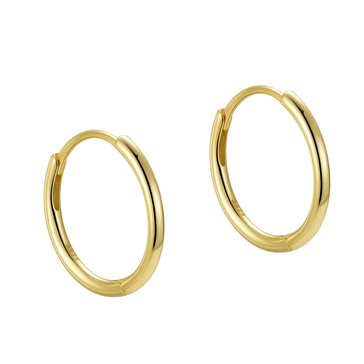 Polished 925 Sterling Silver Rounded Hinged Hoop Earrings