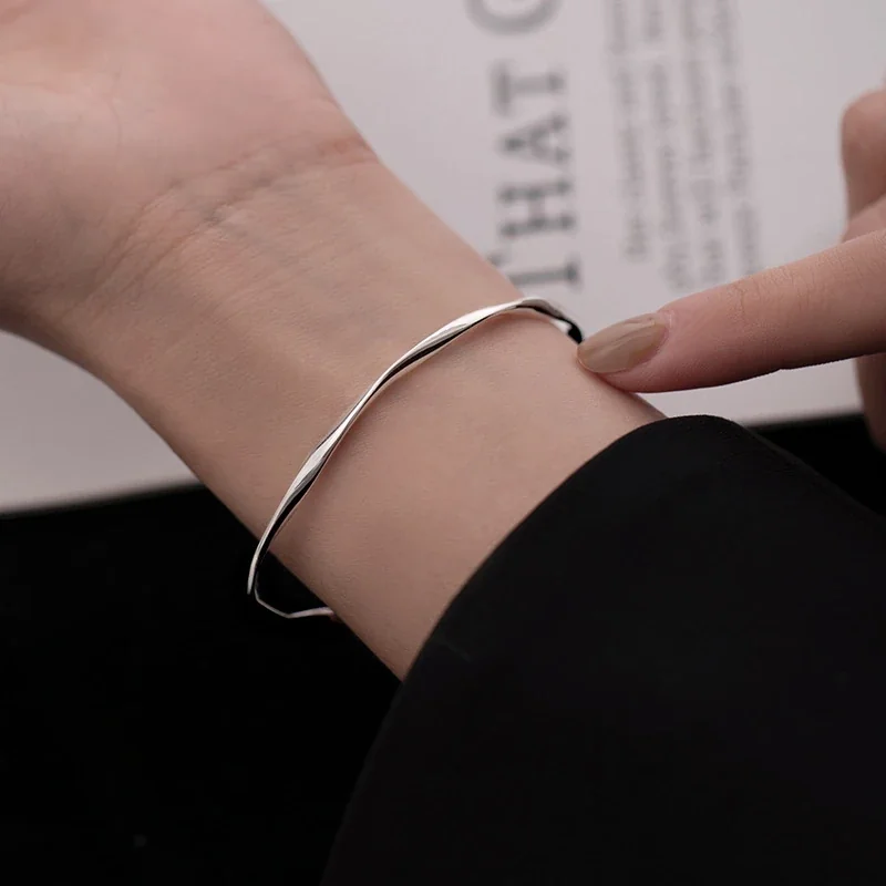 Sculptural 925 Sterling Silver Twisted Open Cuff Bangle
