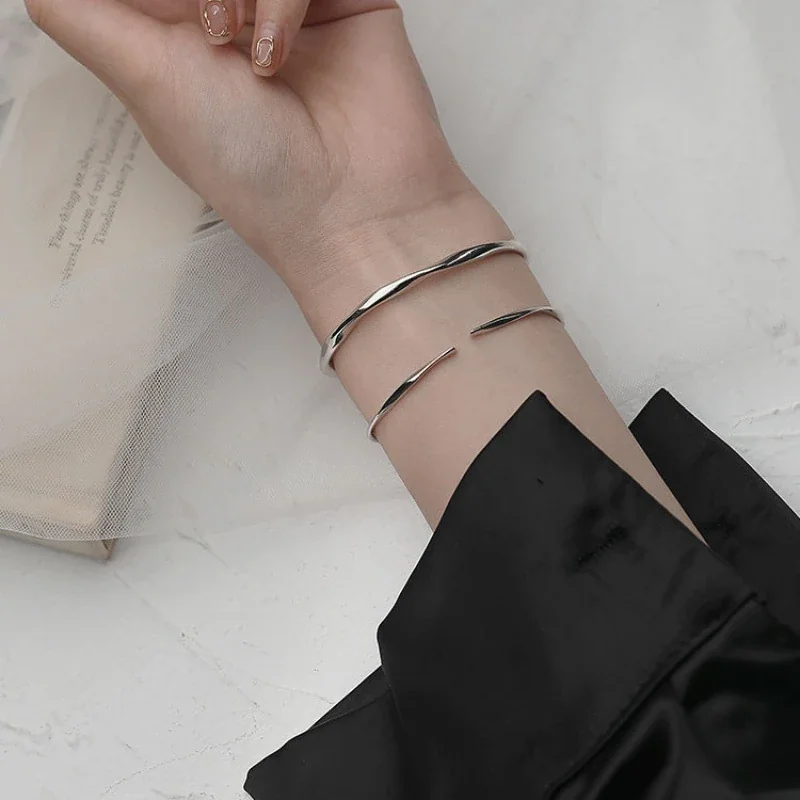 Sculptural 925 Sterling Silver Twisted Open Cuff Bangle