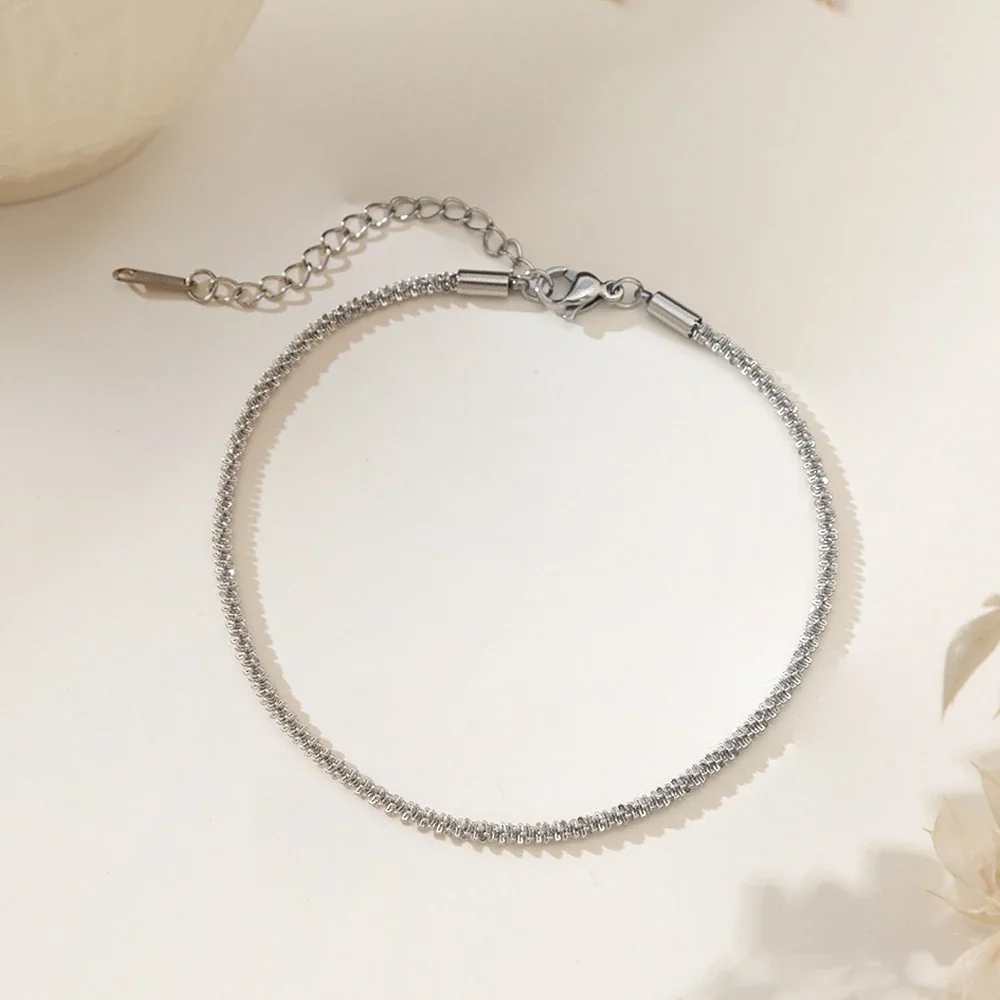 Polished Gold-Tone Curb Chain Heart Charm Anklet - Silver Starry Sky