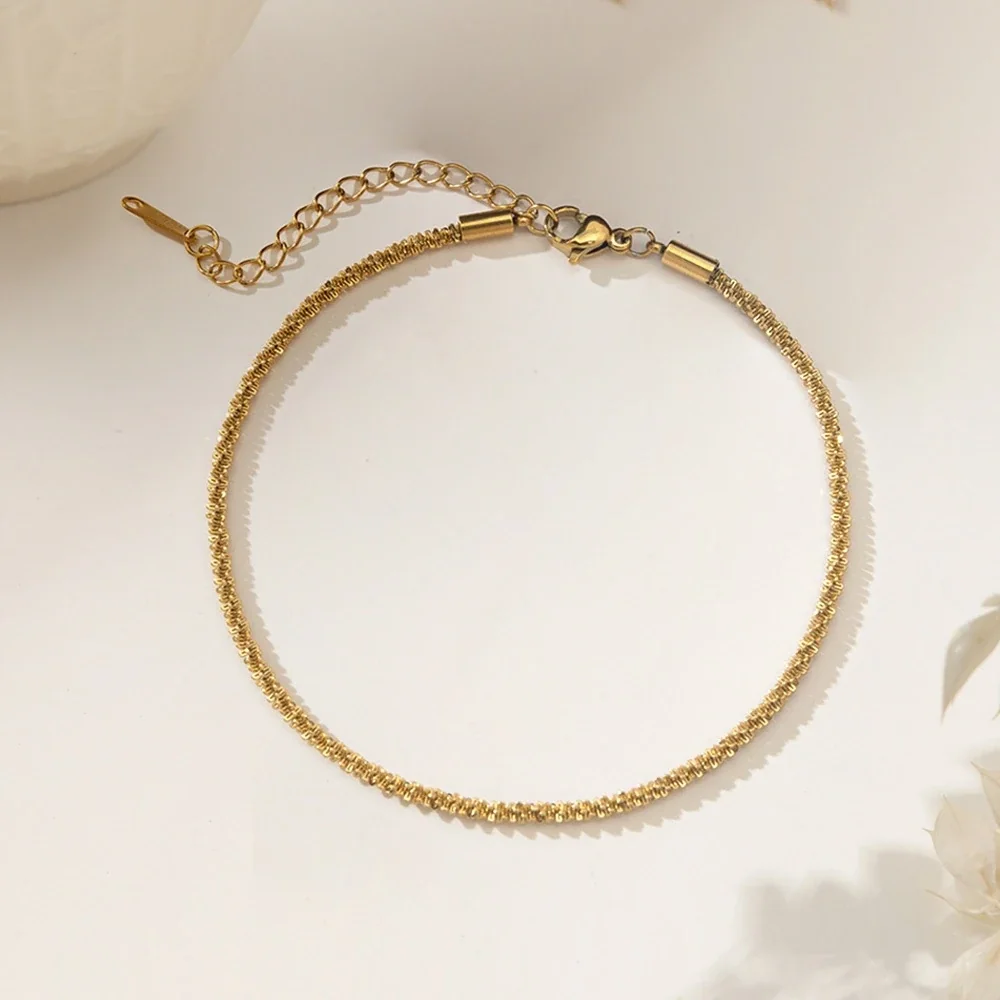 Polished Gold-Tone Curb Chain Heart Charm Anklet - Gold Starry Sky