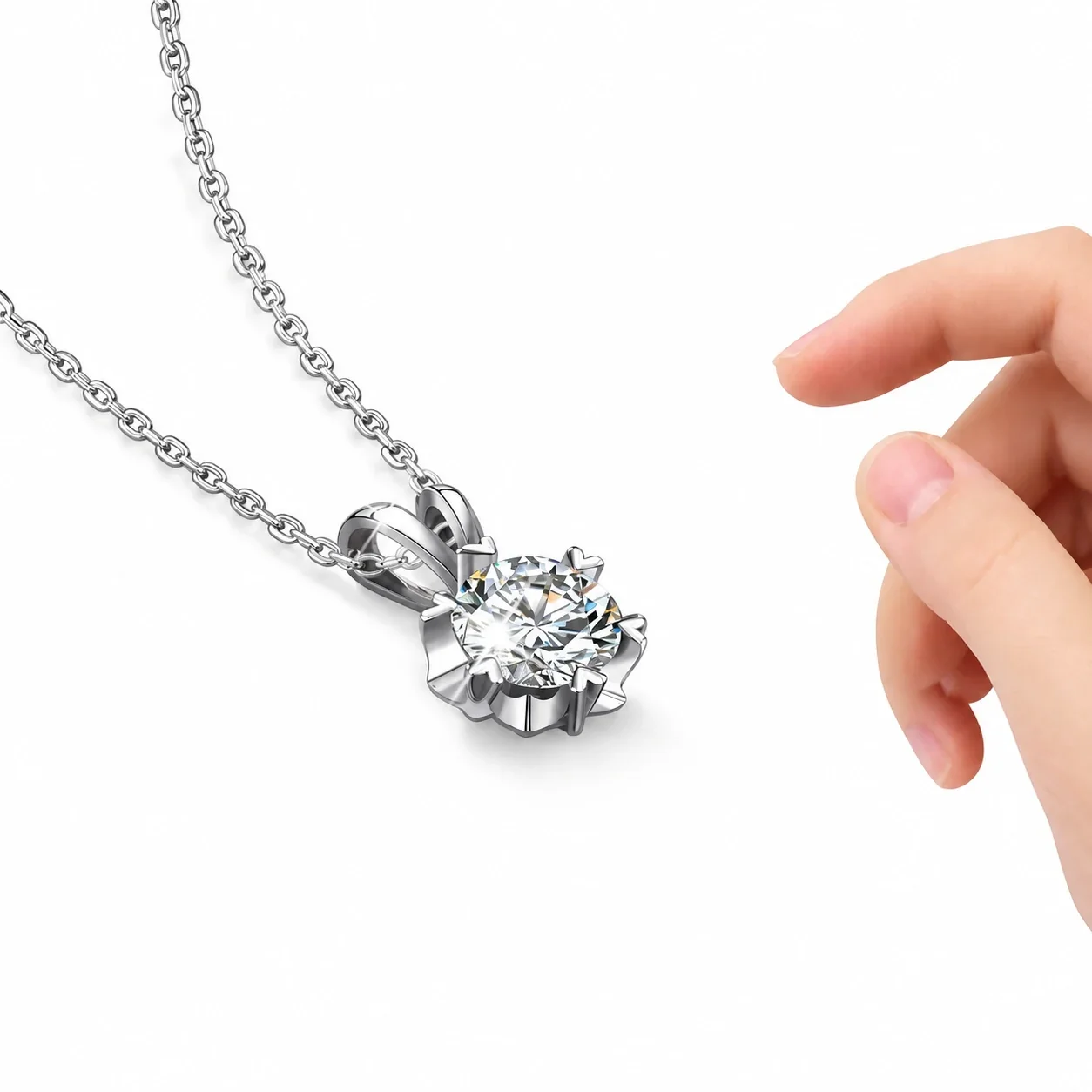 Snowflake Heart-Bail 925 Sterling Silver Moissanite Necklace