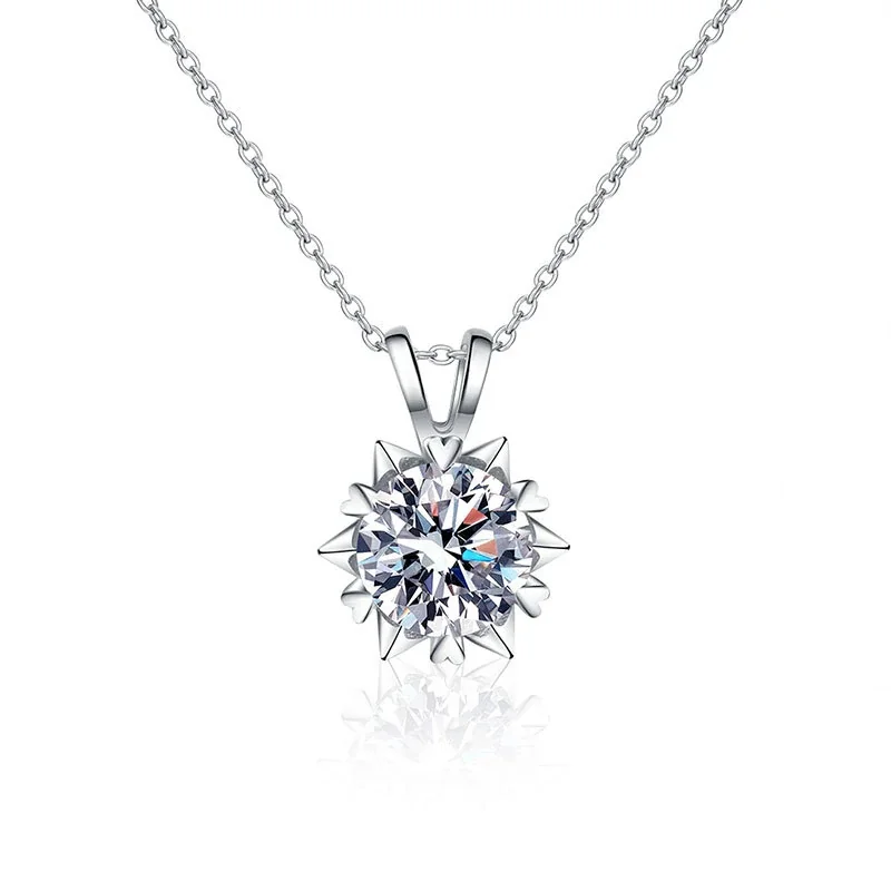 Snowflake Heart-Bail 925 Sterling Silver Moissanite Necklace - Silver