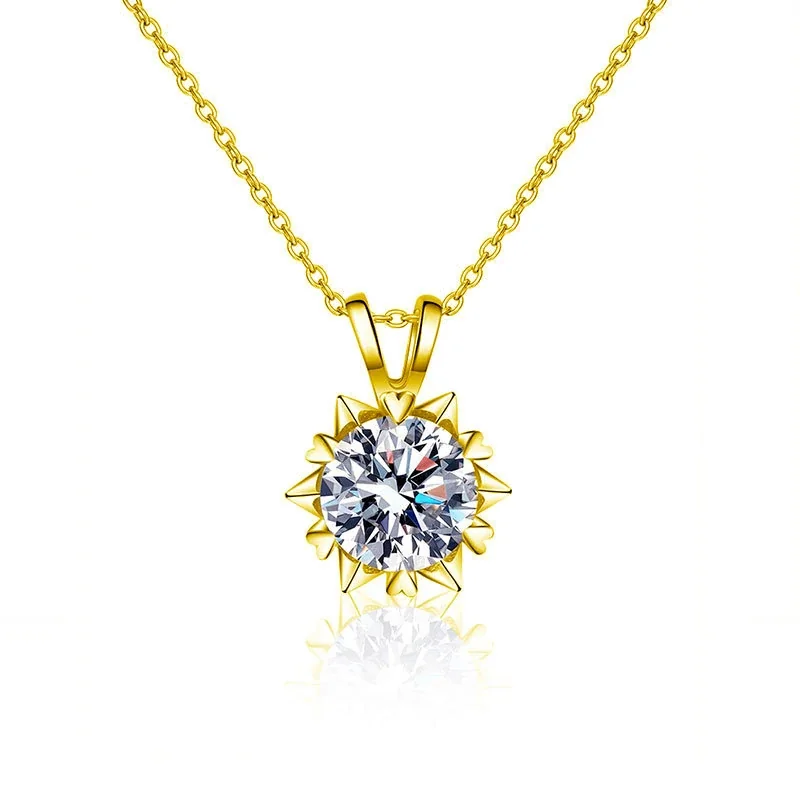 Snowflake Heart-Bail 925 Sterling Silver Moissanite Necklace - Gold