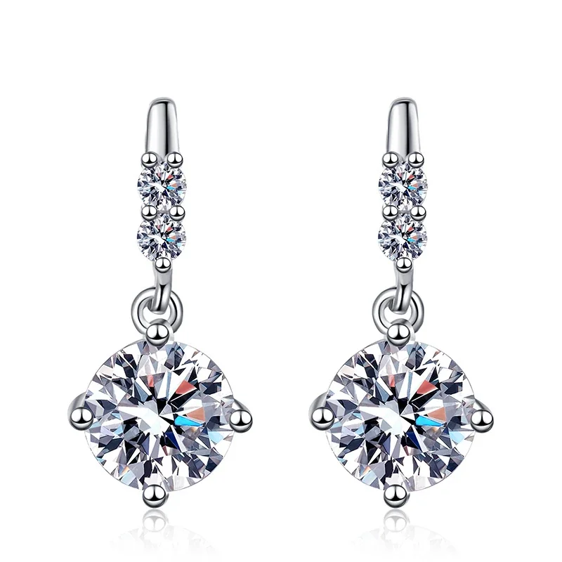 Luminous Round Prong-Set 925 Sterling Silver Drop Earrings