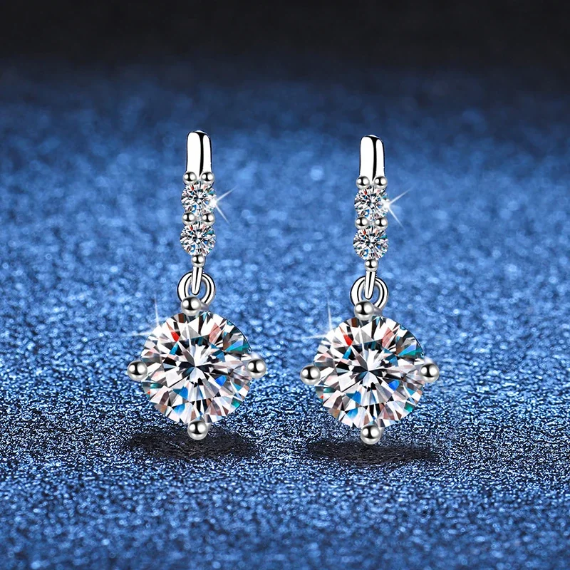 Luminous Round Prong-Set 925 Sterling Silver Drop Earrings