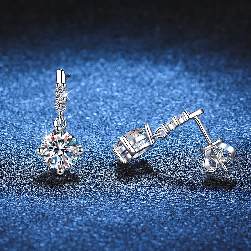 Luminous Round Prong-Set 925 Sterling Silver Drop Earrings