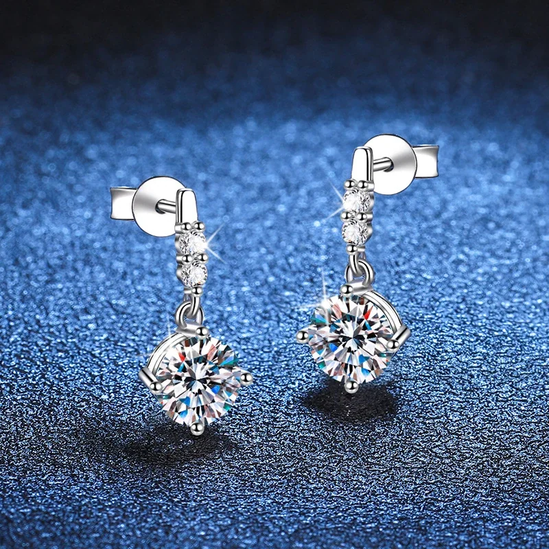Luminous Round Prong-Set 925 Sterling Silver Drop Earrings