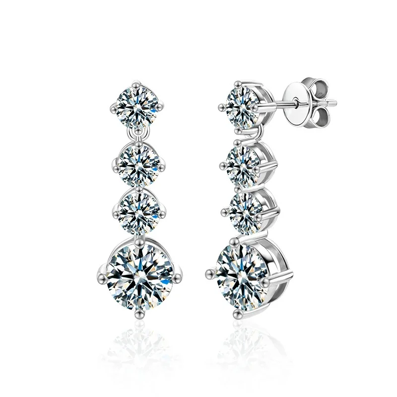 Dramatic 925 Sterling Silver Graduated Prong-Set Moissanite Drop Earrings
