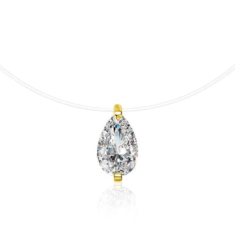 Ethereal 925 Sterling Silver Pear Prong-Set Necklace - Gold