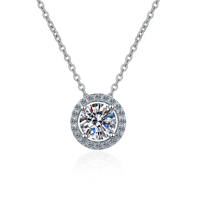 Radiant Halo 925 Sterling Silver Four-Prong Round Pendant Necklace