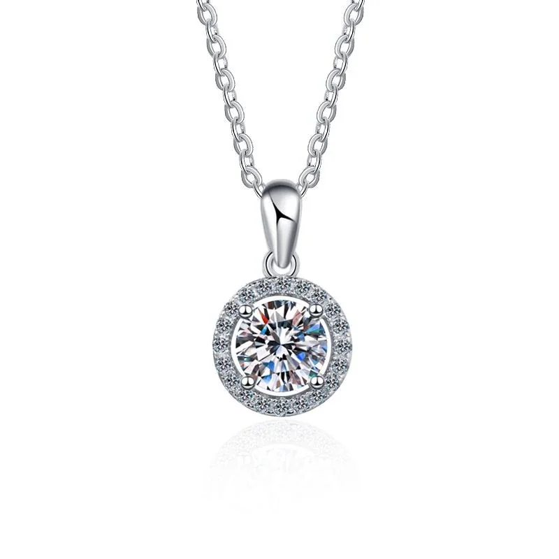 Radiant Halo 925 Sterling Silver Four-Prong Round Pendant Necklace - Clasp Cable