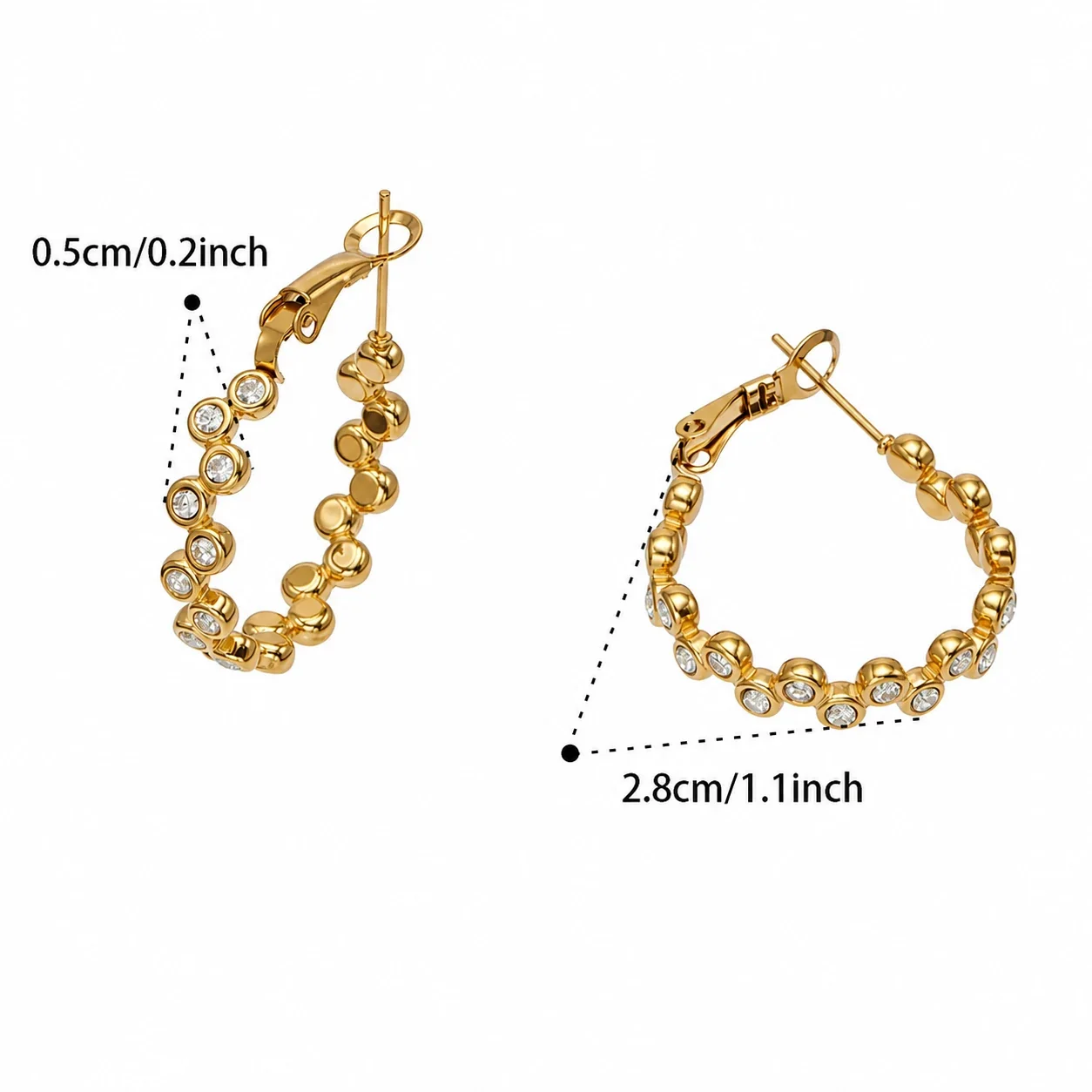 Beaded Bezel CZ Open-Front Stainless Steel Ring - Gold Hoop