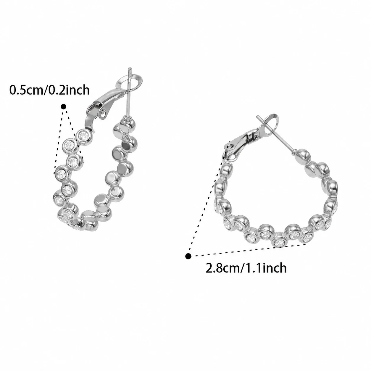 Beaded Bezel CZ Open-Front Stainless Steel Ring - Silver Hoop