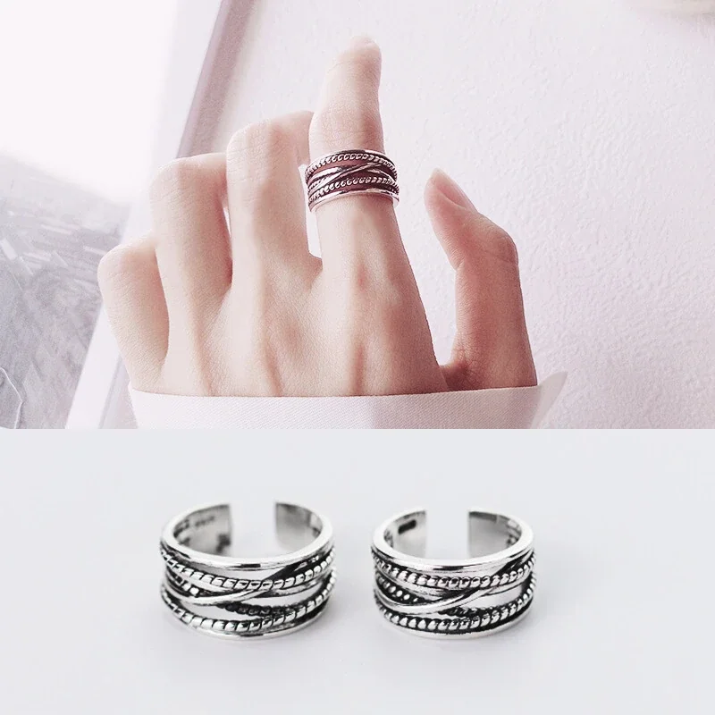 Antiqued Silver-Plated Twisted Rope Open Cuff Copper Ring