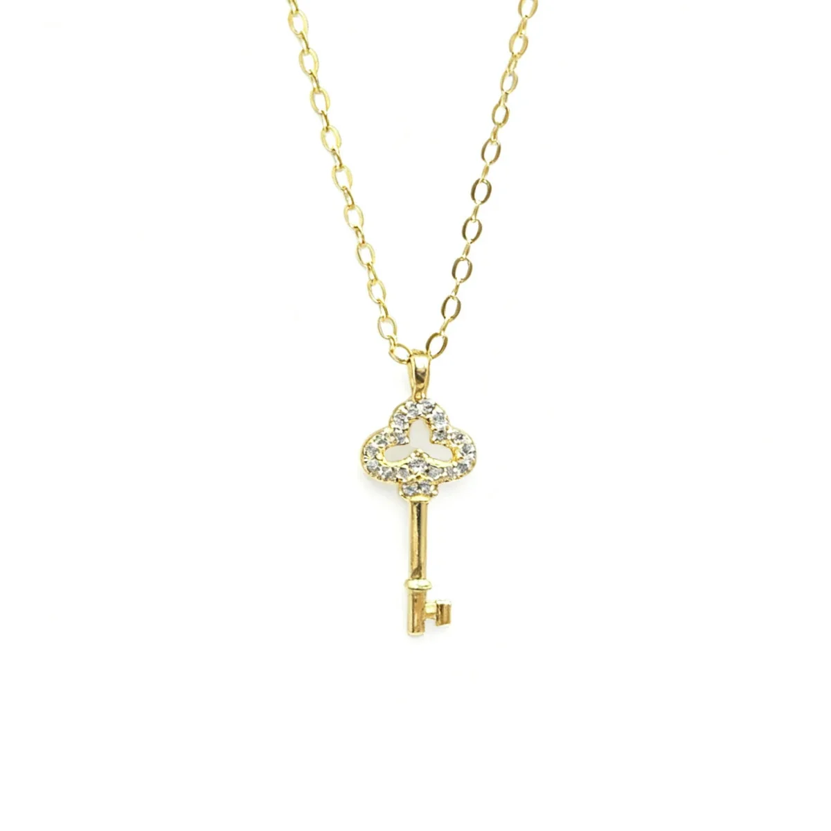 Delicate Pavé Crystal Clover Key 925 Sterling Silver Necklace