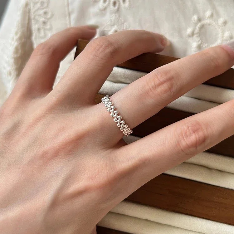 Polished Triple-Bead 925 Sterling Silver Open Ring