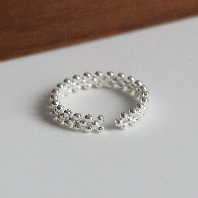 Polished Triple-Bead 925 Sterling Silver Open Ring