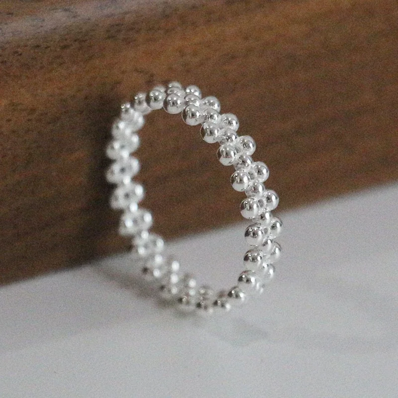 Polished Triple-Bead 925 Sterling Silver Open Ring - Silver