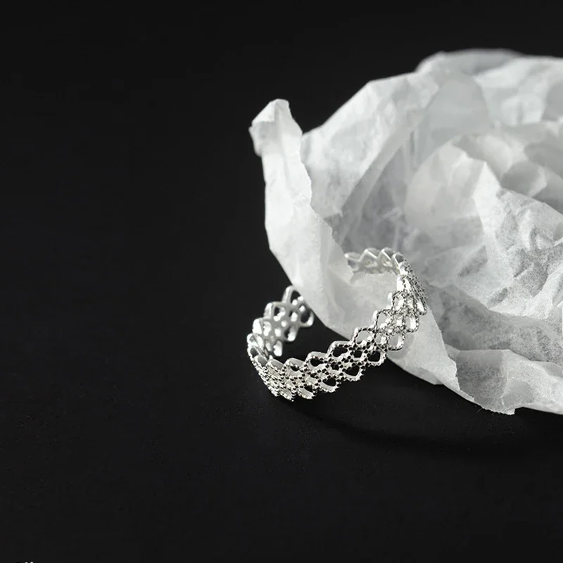Delicate Openwork Floral Lace 925 sterling silver Ring - Silver