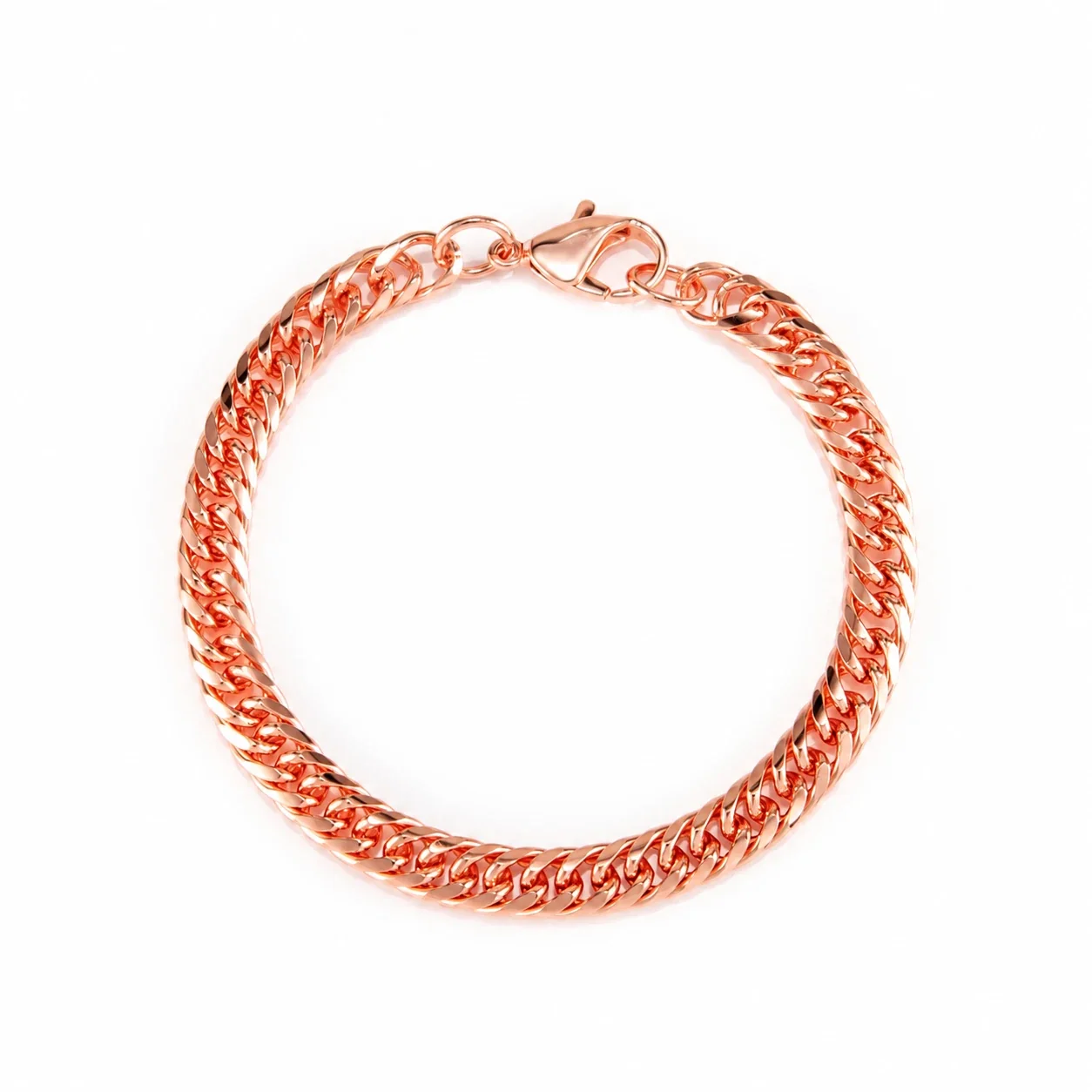 Polished Rose Gold-Plated Copper Cuban Link Lobster Clasp Bracelet