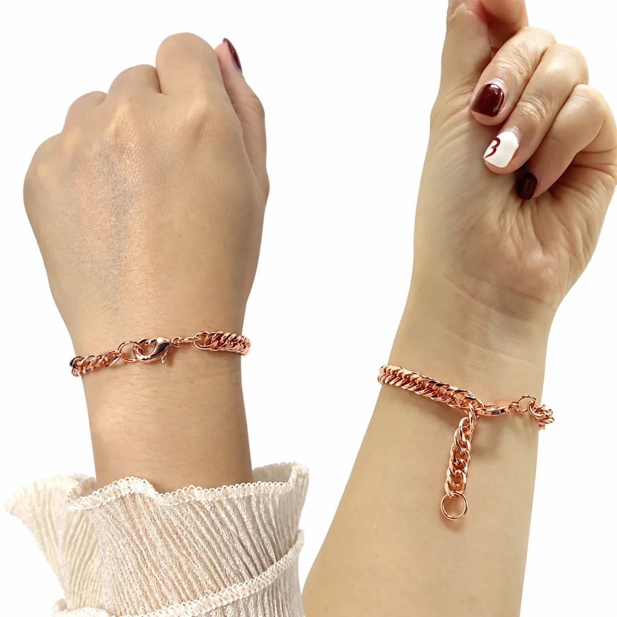 Polished Rose Gold-Plated Copper Cuban Link Lobster Clasp Bracelet