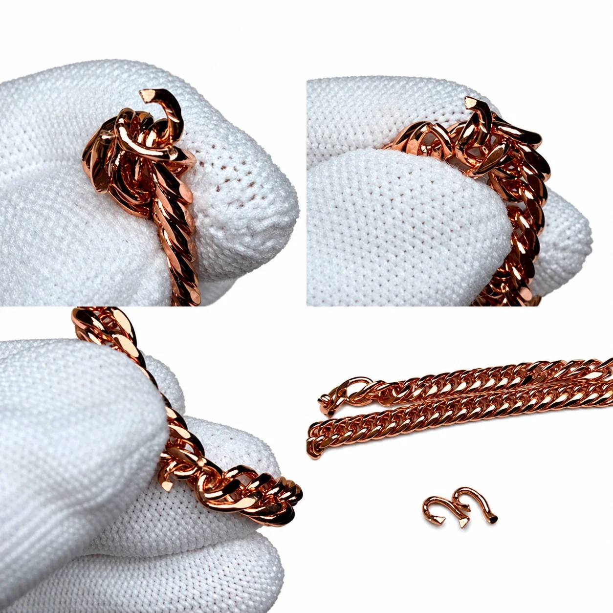 Polished Rose Gold-Plated Copper Cuban Link Lobster Clasp Bracelet