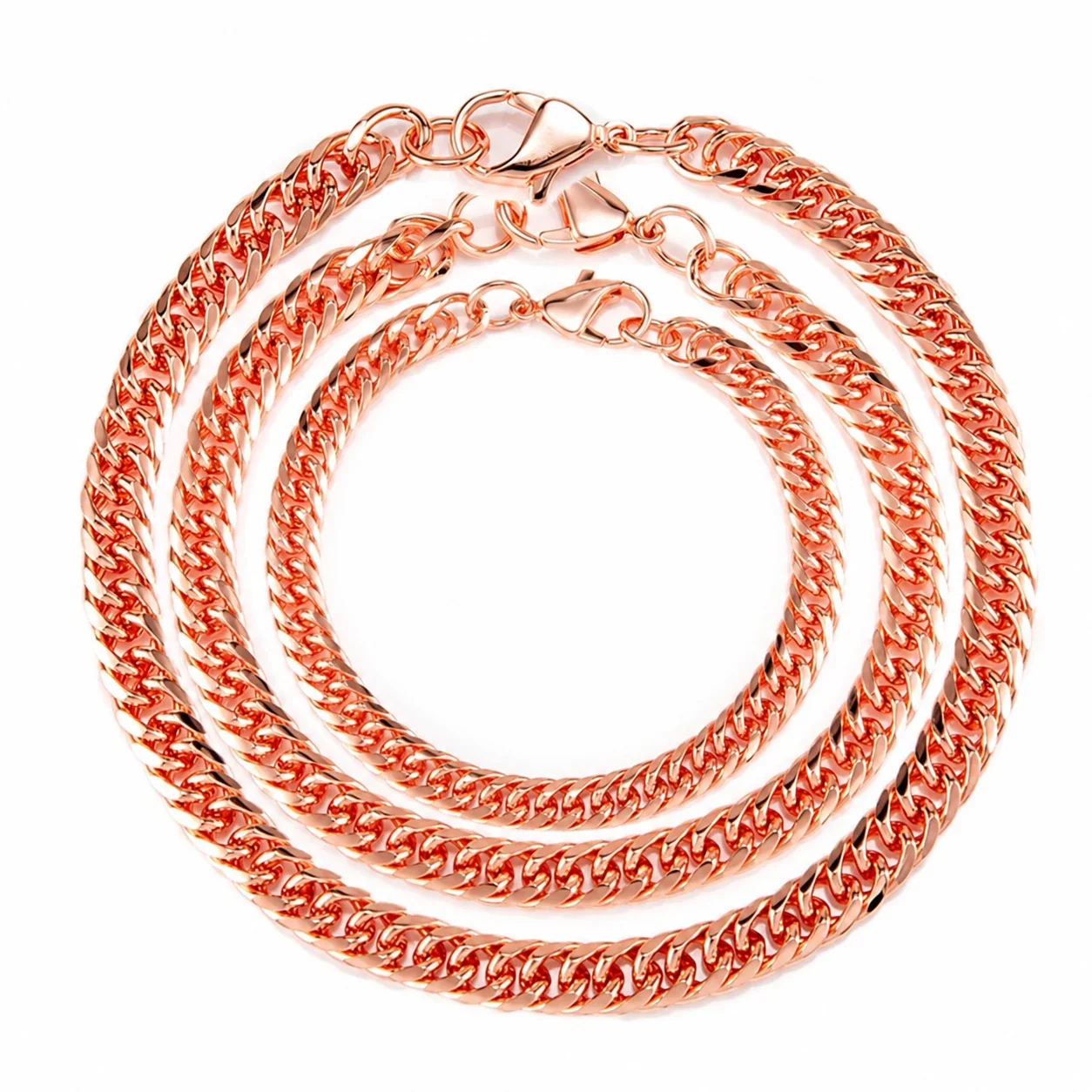 Polished Rose Gold-Plated Copper Cuban Link Lobster Clasp Bracelet
