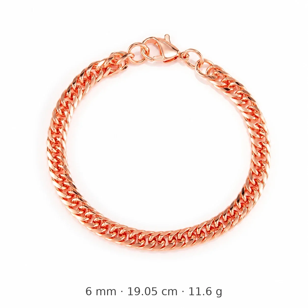 Polished Rose Gold-Plated Copper Cuban Link Lobster Clasp Bracelet - 19.05 cm x 0.6 cm