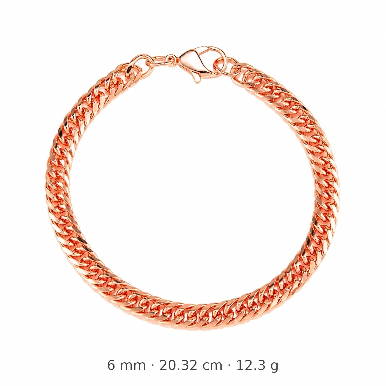 Polished Rose Gold-Plated Copper Cuban Link Lobster Clasp Bracelet - 20.32 cm x 0.6 cm