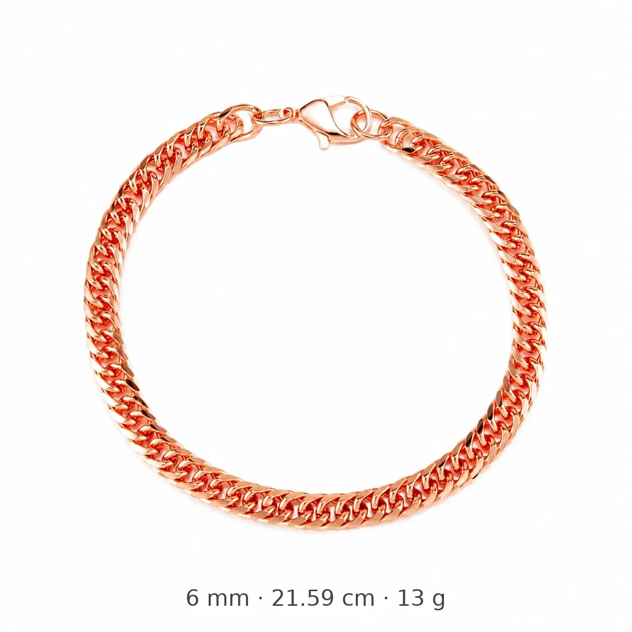 Polished Rose Gold-Plated Copper Cuban Link Lobster Clasp Bracelet - 21.59 cm x 0.6 cm
