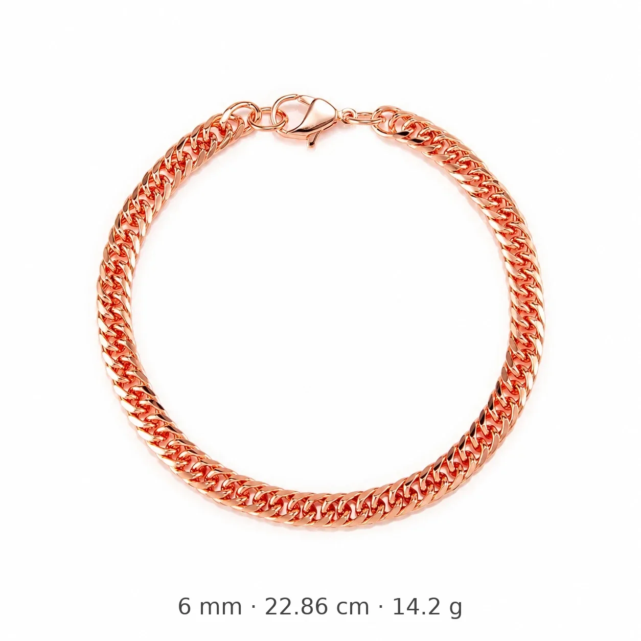Polished Rose Gold-Plated Copper Cuban Link Lobster Clasp Bracelet - 22.86 cm x 0.6 cm