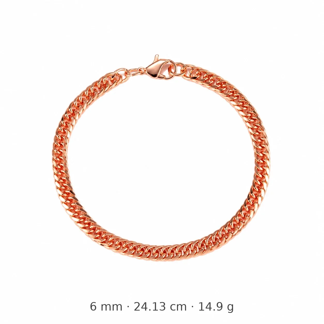 Polished Rose Gold-Plated Copper Cuban Link Lobster Clasp Bracelet - 24.13 cm x 0.6 cm