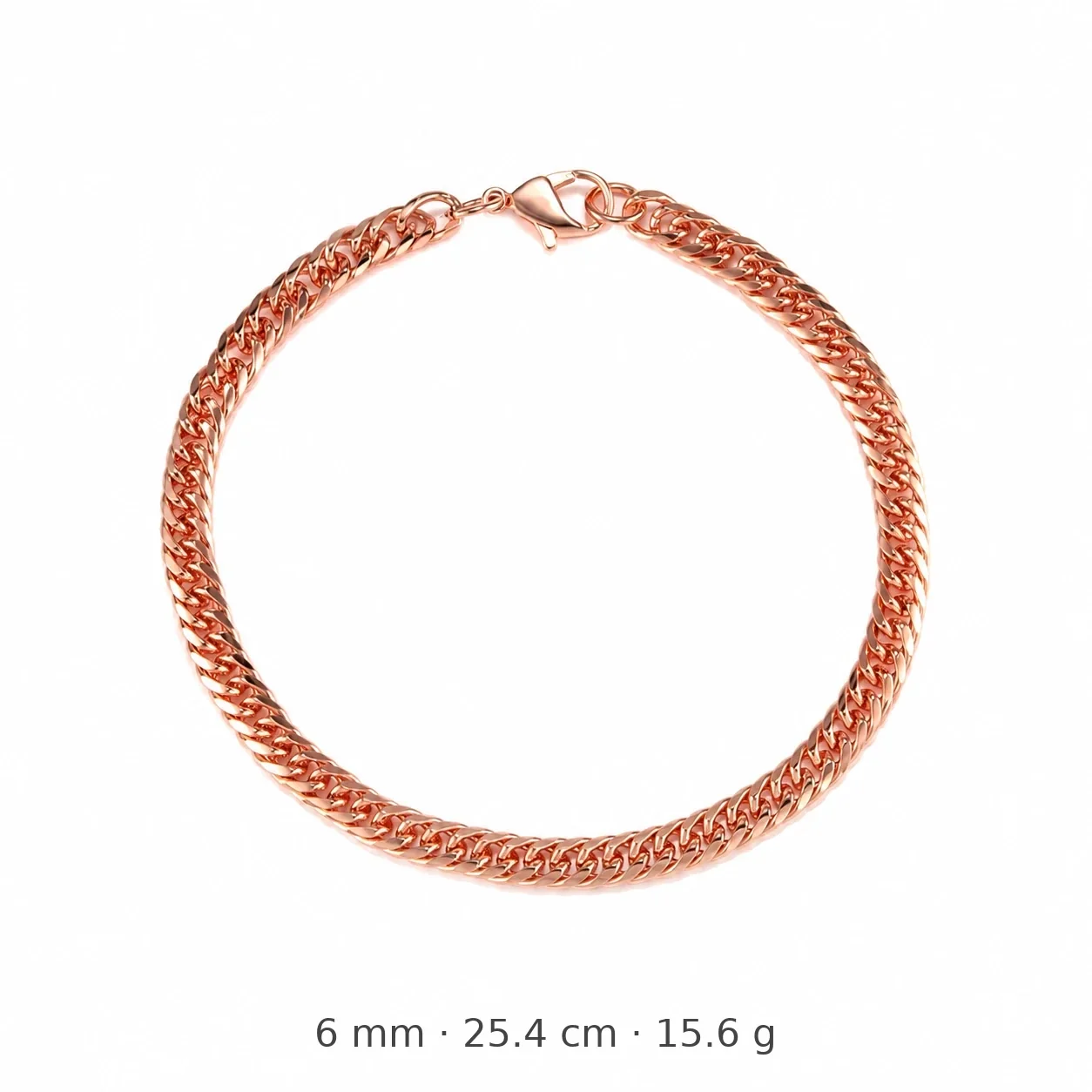 Polished Rose Gold-Plated Copper Cuban Link Lobster Clasp Bracelet - 25.4 cm x 0.6 cm