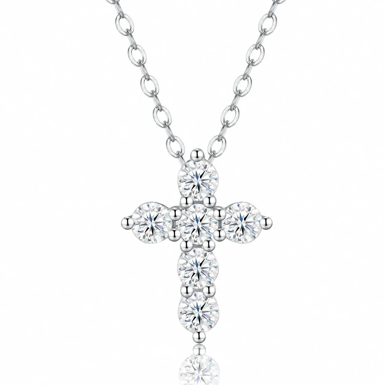 Radiant 925 Sterling Silver Round Moissanite Cross Necklace