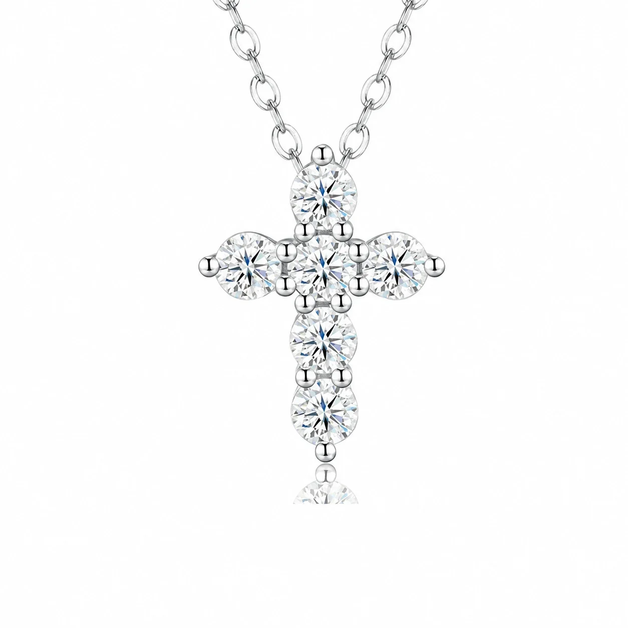 Radiant 925 Sterling Silver Round Moissanite Cross Necklace