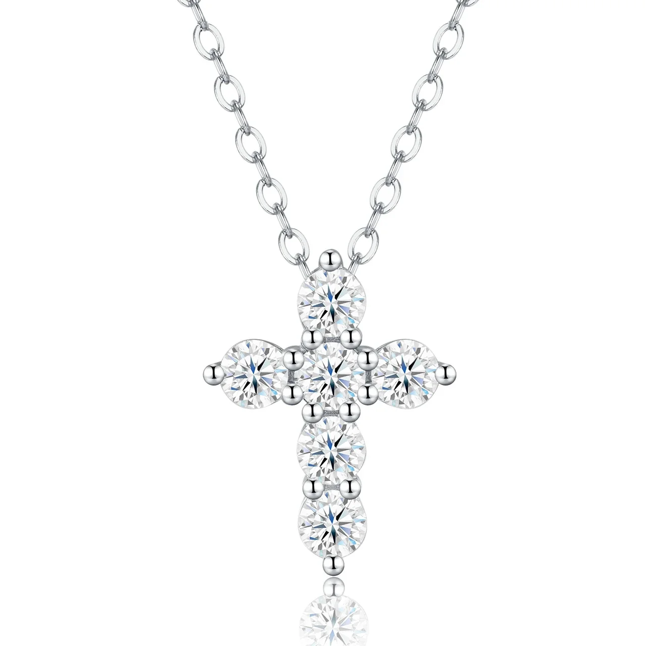 Radiant 925 Sterling Silver Round Moissanite Cross Necklace - Silver Moissanite 0.3 ct