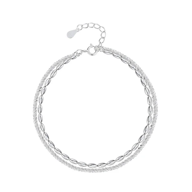 Textured Double-Strand Oval Bead 925 Sterling Silver Bracelet