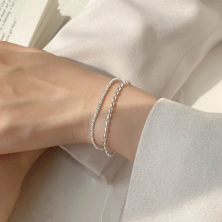Textured Double-Strand Oval Bead 925 Sterling Silver Bracelet