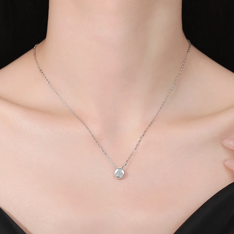 Polished Disc 925 Sterling Silver Pavé Letter Necklace