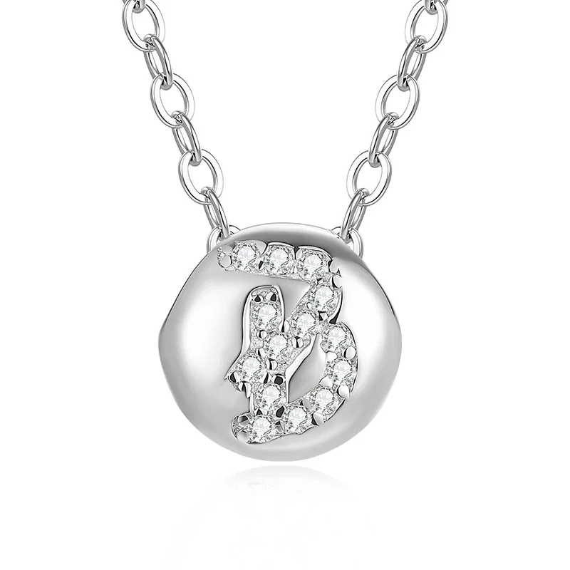 Polished Disc 925 Sterling Silver Pavé Letter Necklace - B