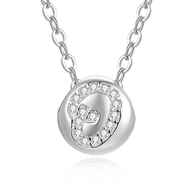 Polished Disc 925 Sterling Silver Pavé Letter Necklace - O