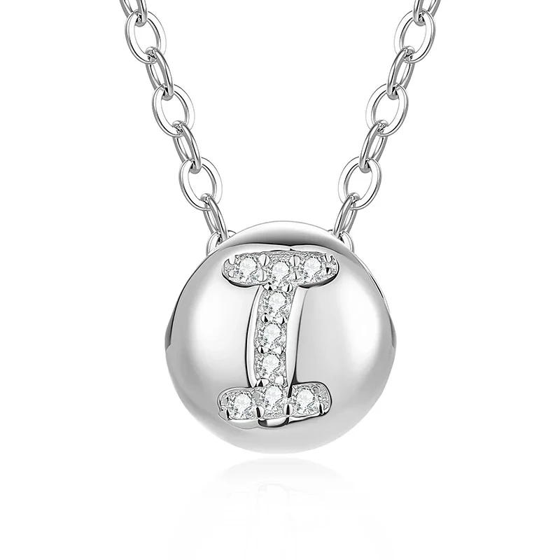 Polished Disc 925 Sterling Silver Pavé Letter Necklace - P