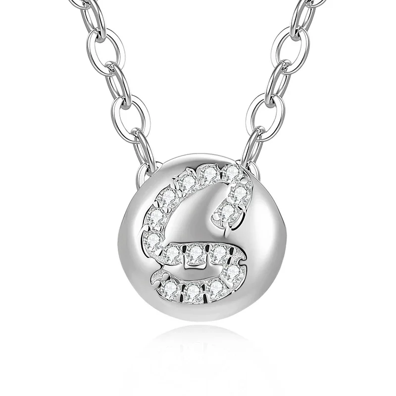Polished Disc 925 Sterling Silver Pavé Letter Necklace - S