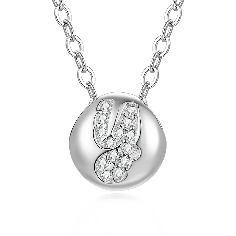 Polished Disc 925 Sterling Silver Pavé Letter Necklace - Y