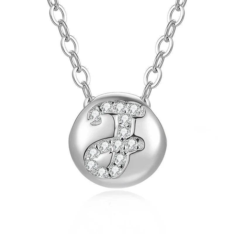 Polished Disc 925 Sterling Silver Pavé Letter Necklace - J