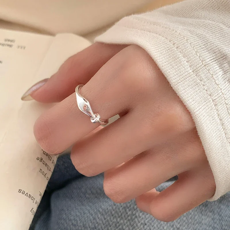 Sculptural 925 Sterling Silver Twisted Loop Open Ring