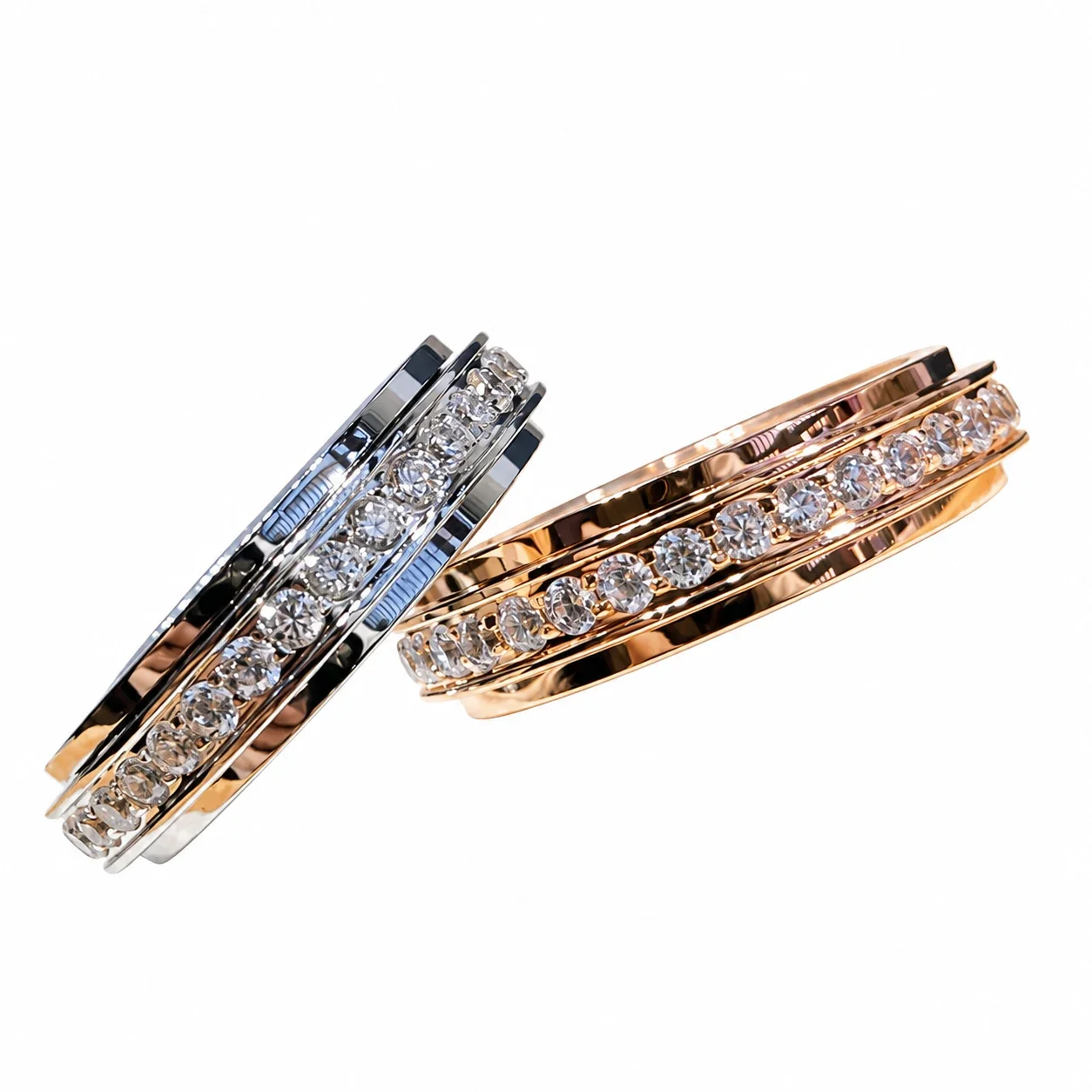 Rotating 925 Sterling Silver Clear Stone Channel Ring